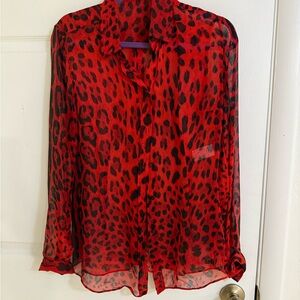 Dolce & Gabbana Red Leopard Print Blouse